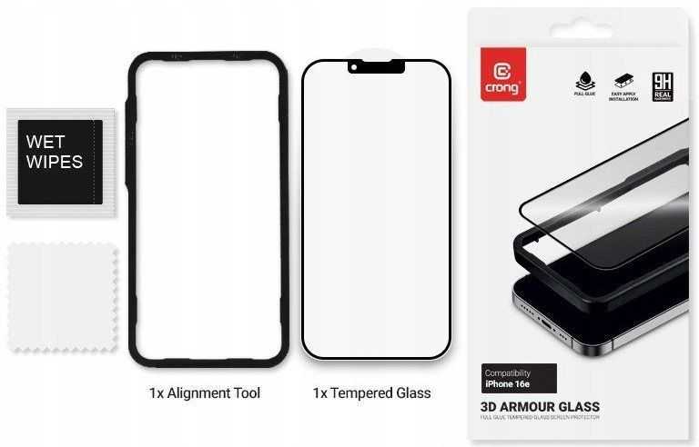 CRONG 3D Armour Glass iPhone 16e Transparent / Black