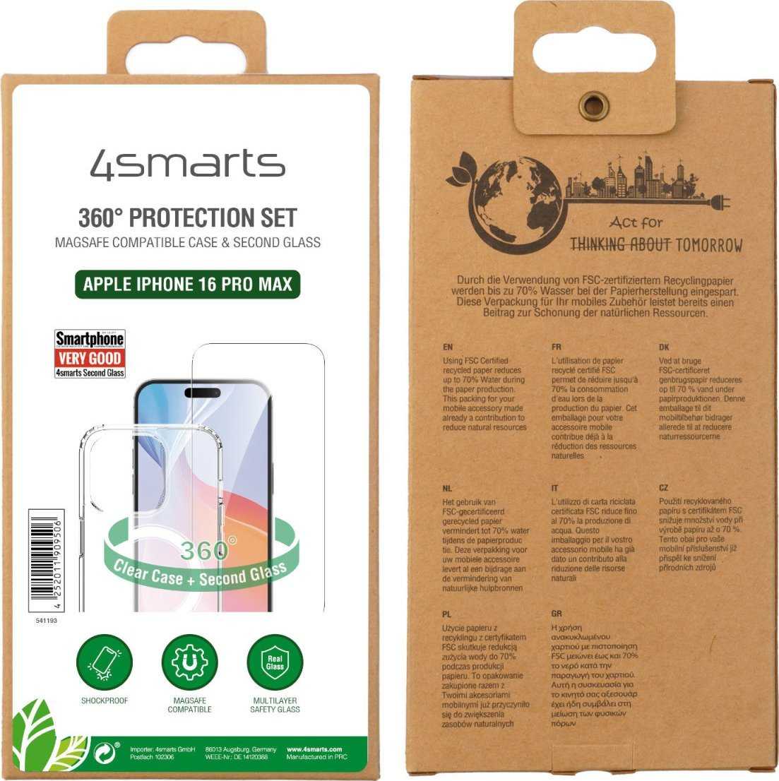 4smarts AND quot;360° Premium Protection Set for iPhone 16 Pro Max AND quot; Transparent