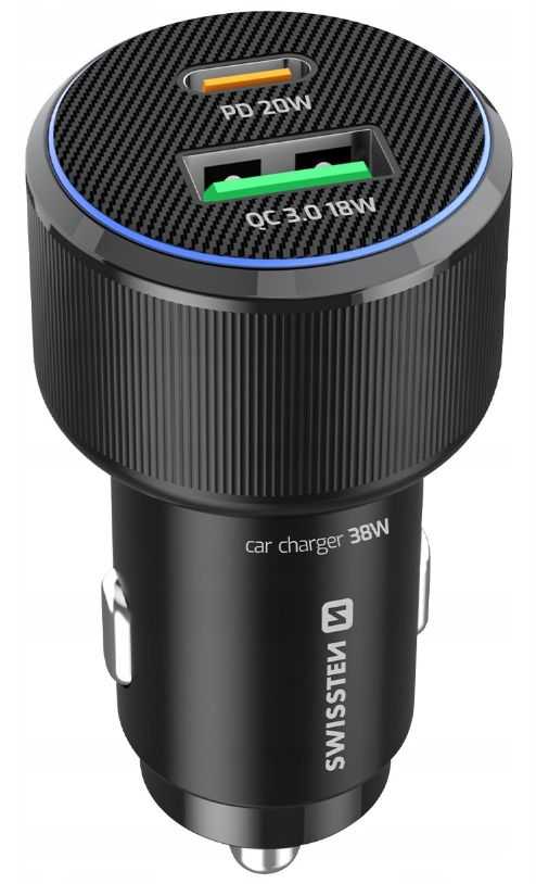 Swissten Car Charger USB-C USB-A PD 38W Black