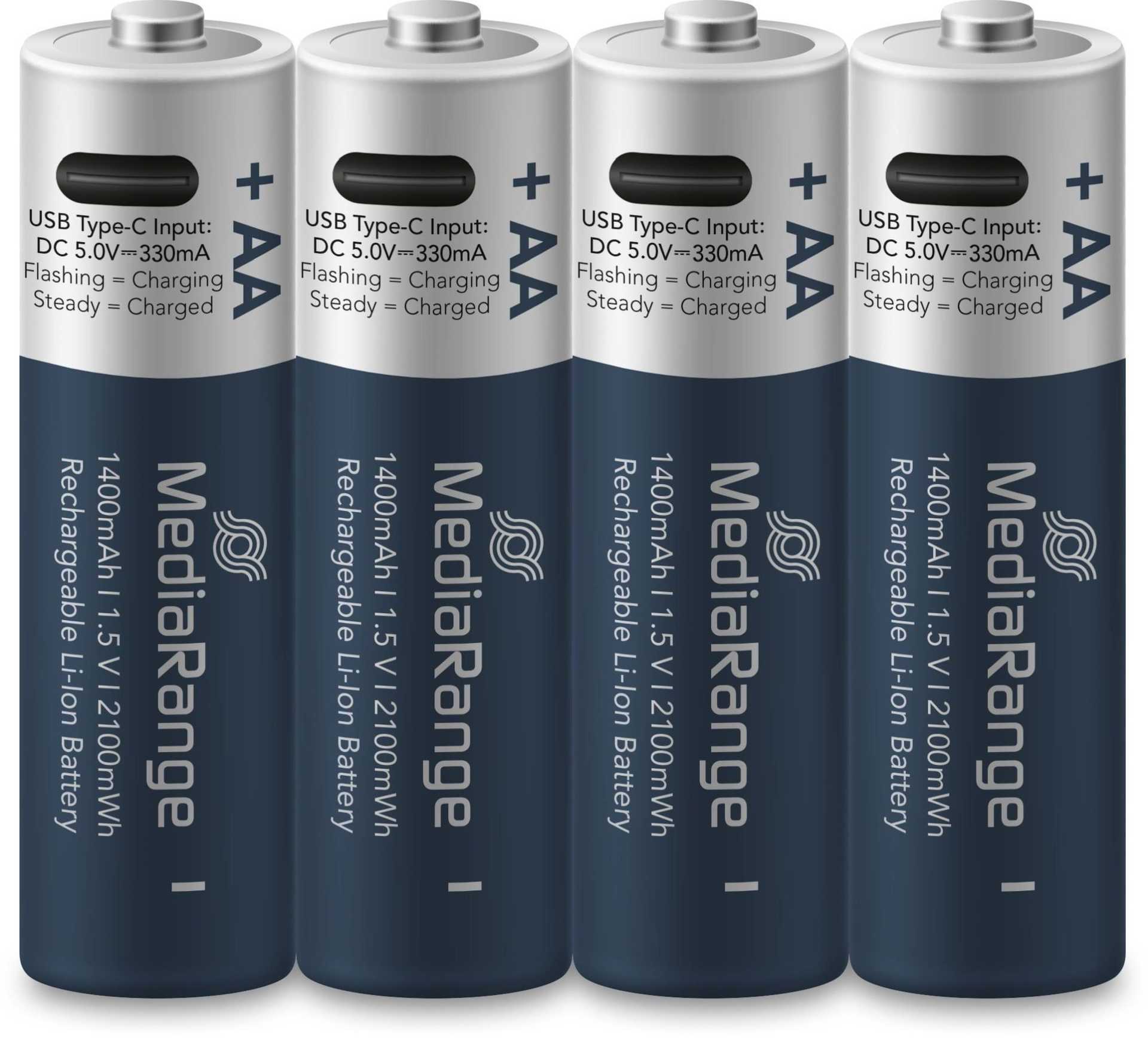 MediaRange USB-C Li-Ion Battery, Mignon AA
