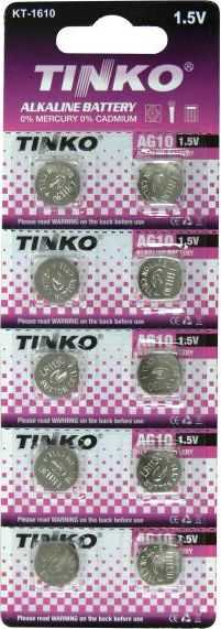 Tinko LR54 AG10 1.5V KT-1610 10pcs