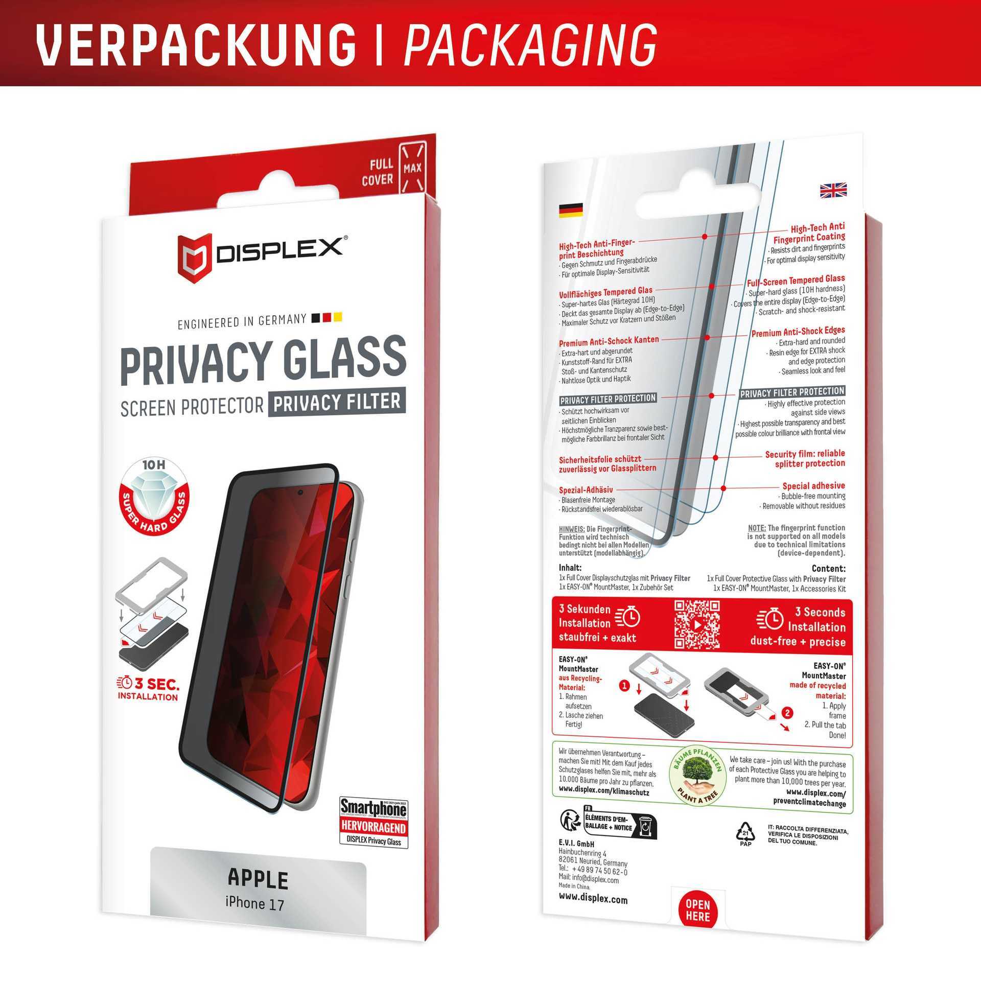 DISPLEX Apple iPhone 17 Privacy Screen Glass Full Cover MM