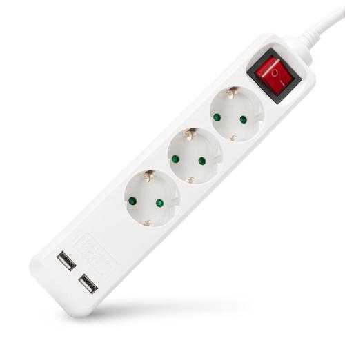 ENTAC 3-way power strip with USB