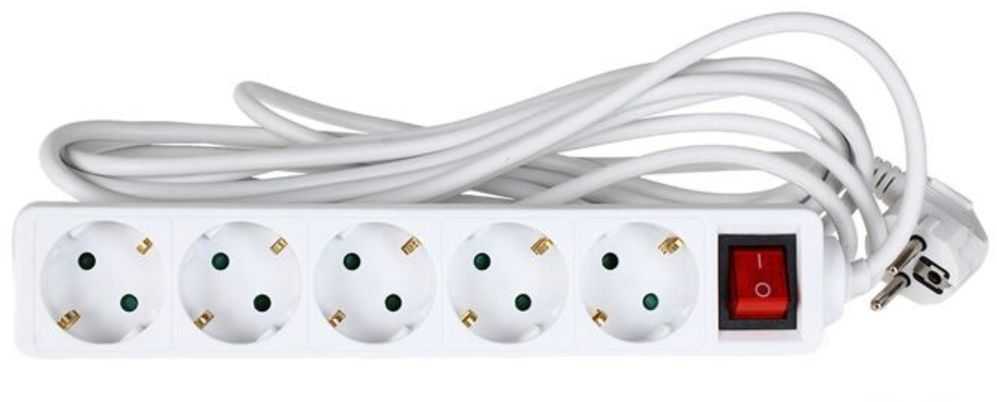 BESK 5-Socket Extension Lead 5m 3Gx1.0mm White