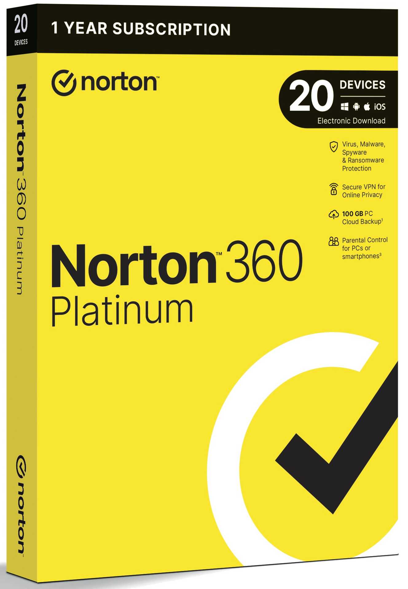 NORTON 360 Platinum 100GB Anti-Virus 20-PC 1-Year