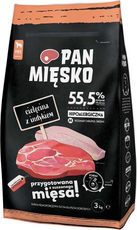 PAN MIĘSKO Mr. Meat Veal with Turkey M - dry dog food - 3 kg