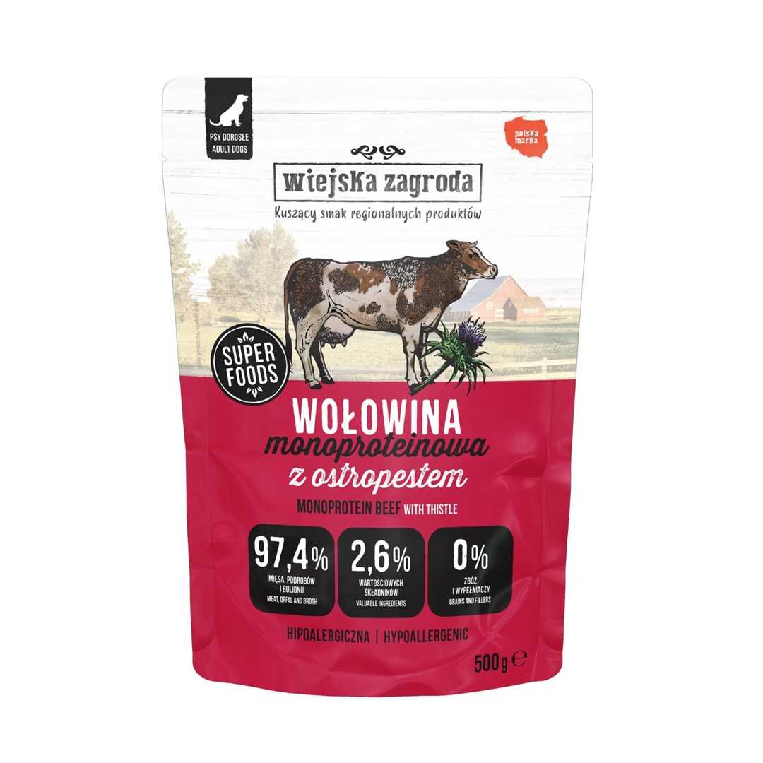 wiejska zagroda Single-protein beef wet dog food 500