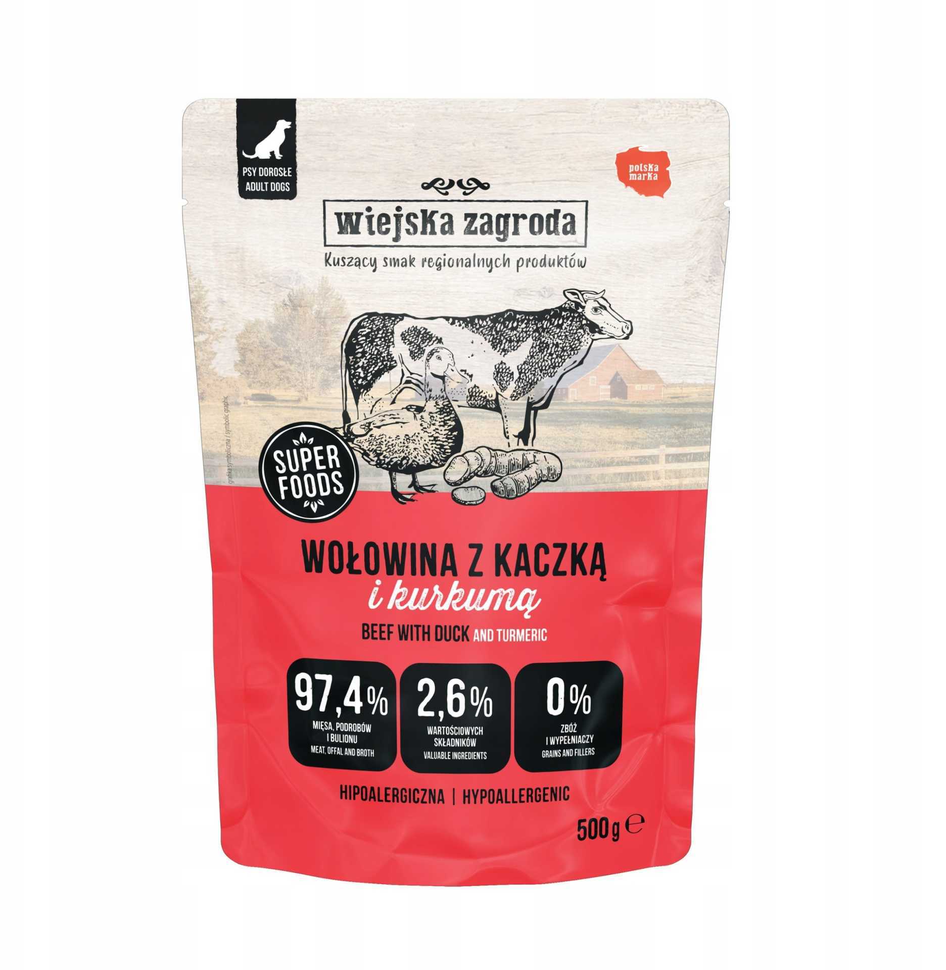 wiejska zagroda Beef with duck wet dog food 500g