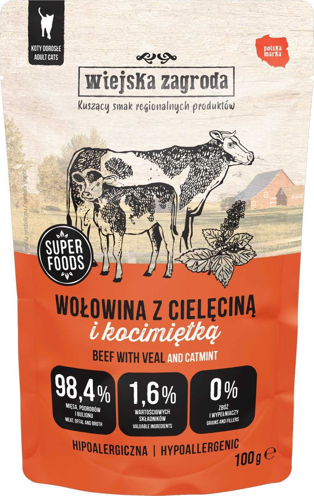 wiejska zagroda Beef with veal and catnip – wet food for cats