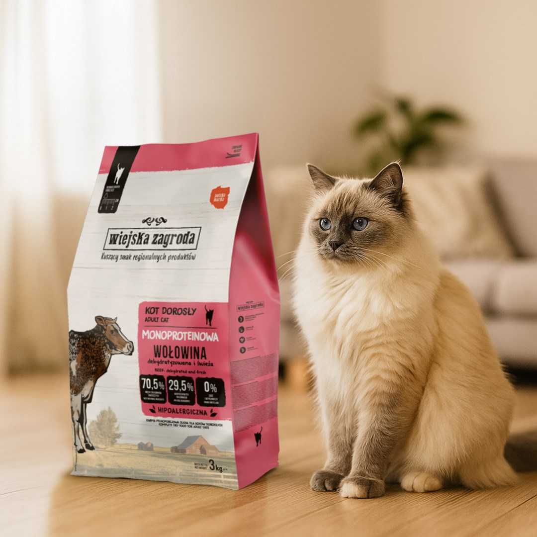 wiejska zagroda Single-protein beef dry cat food 3kg