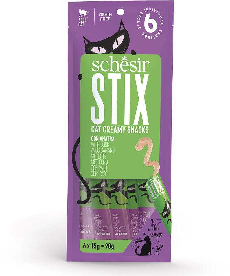 Schesir Sticks, treat, for cat, duck, 6x15 g, sachet
