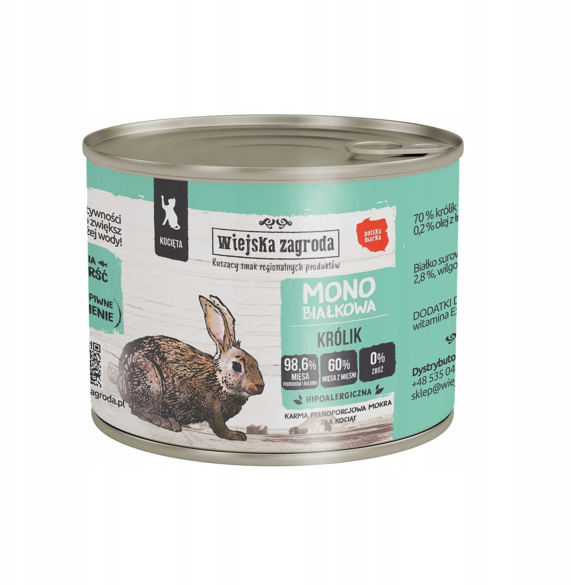wiejska zagroda Monoprotein Rabbit wet cat food 200g
